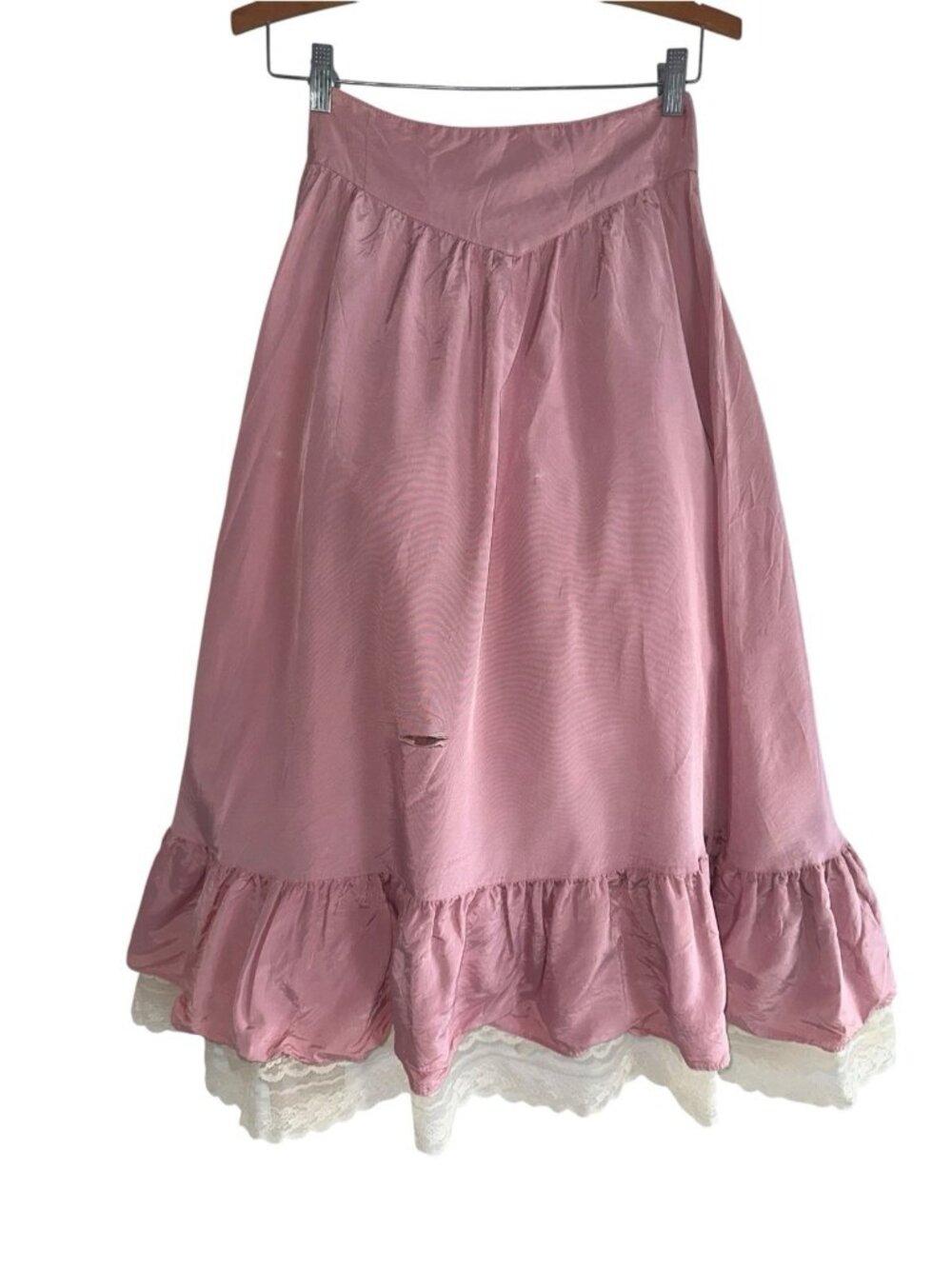 VTG Gunnies Gunne Sax Womens Taffeta Skirt Sz 9 Pink Ruffle Cottage Prairie READ